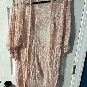 Elegant Pink Lace Cardigan Sweater